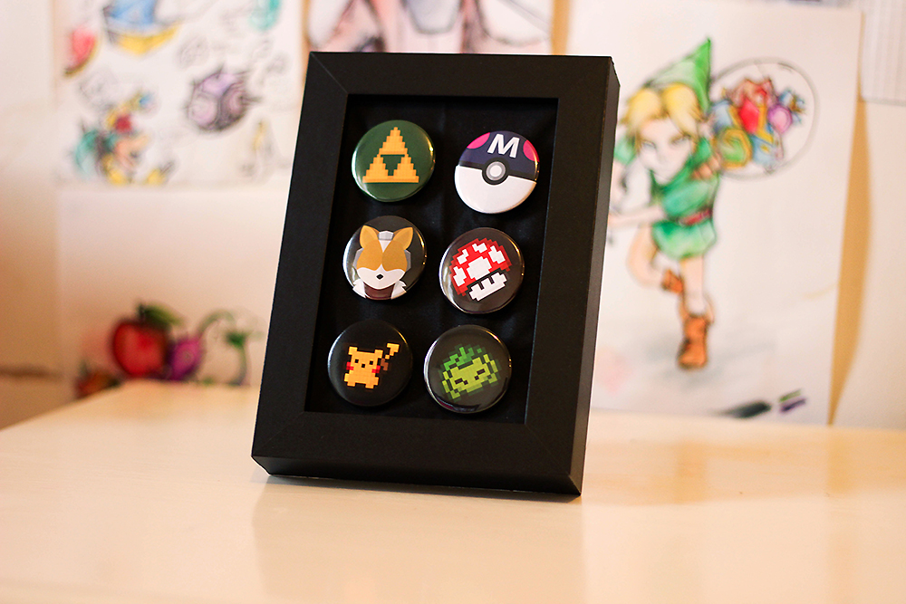 Gaming pin badges in a frame!