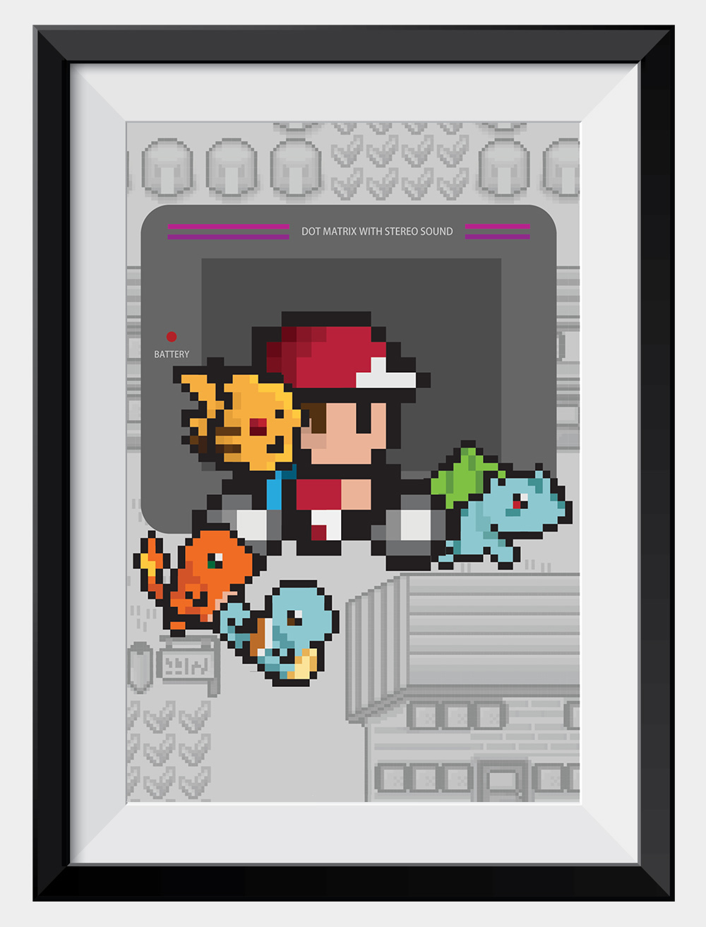 pixel-kanto-pokemon-mini-print-framed