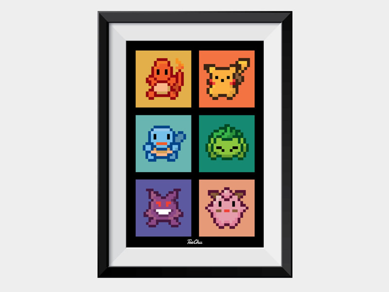 A starter sprite for every wall in our Pokemon pixel print