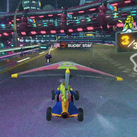 Hit in Mario Kart... by your own Green Shell