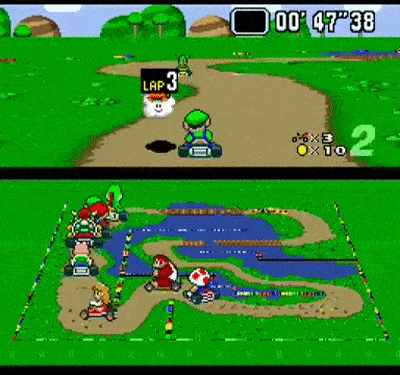 Classic SNES Mario Kart racing