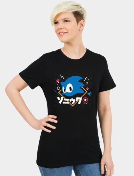 An image of a model wearing our Sonic Gotta Go Fast tee!