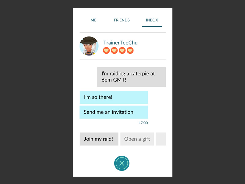 Pokemon GO Messaging DM Inbox service? A mockup image
