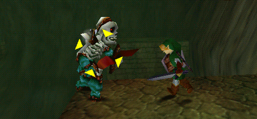 Link smashing a Stalfos in Ocarina of Time