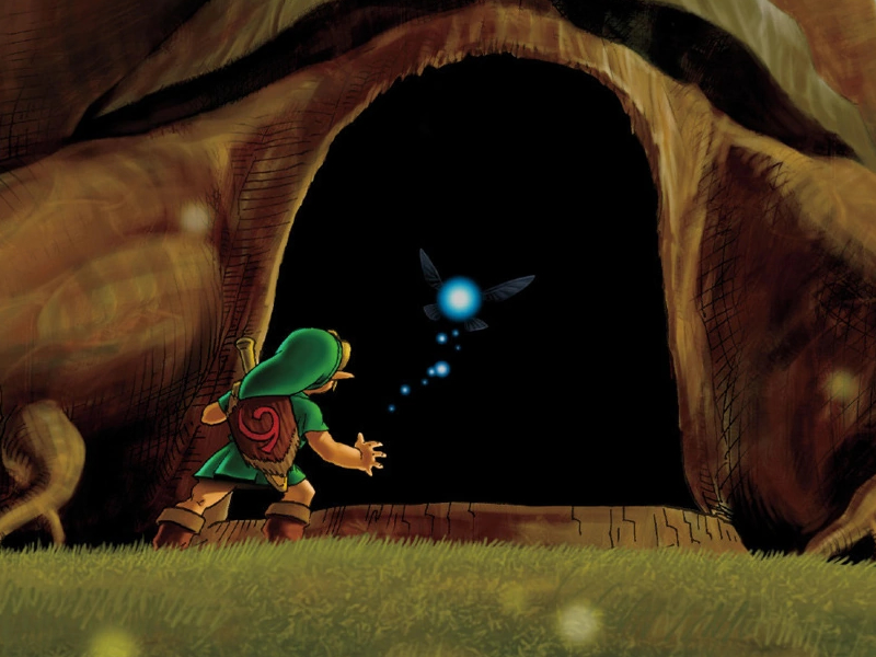 Link wandering into the Deku Tree in Ocarina of Time
