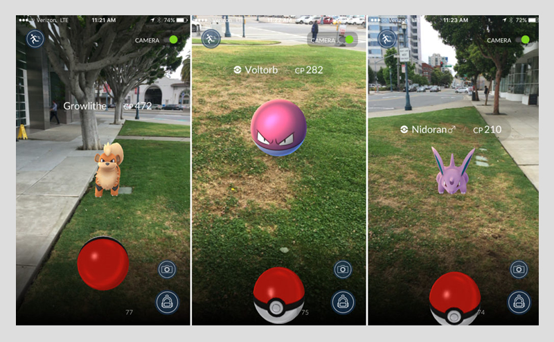 Augmented reality screenshots from Pokemon Go