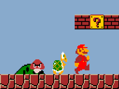 Animated gif of Mario and two baddies in the original NES classic, Super Mario Bros