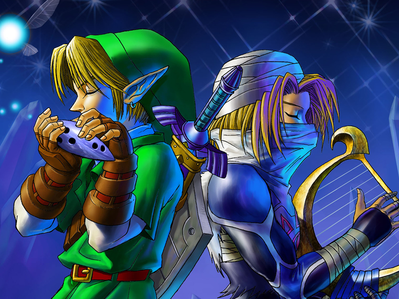 Concept art of Link and Sheik from Zelda Ocarina of Time