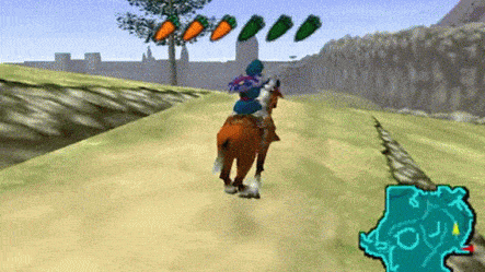 Animation of Link riding Epona the horse in Zelda: Ocarina of Time