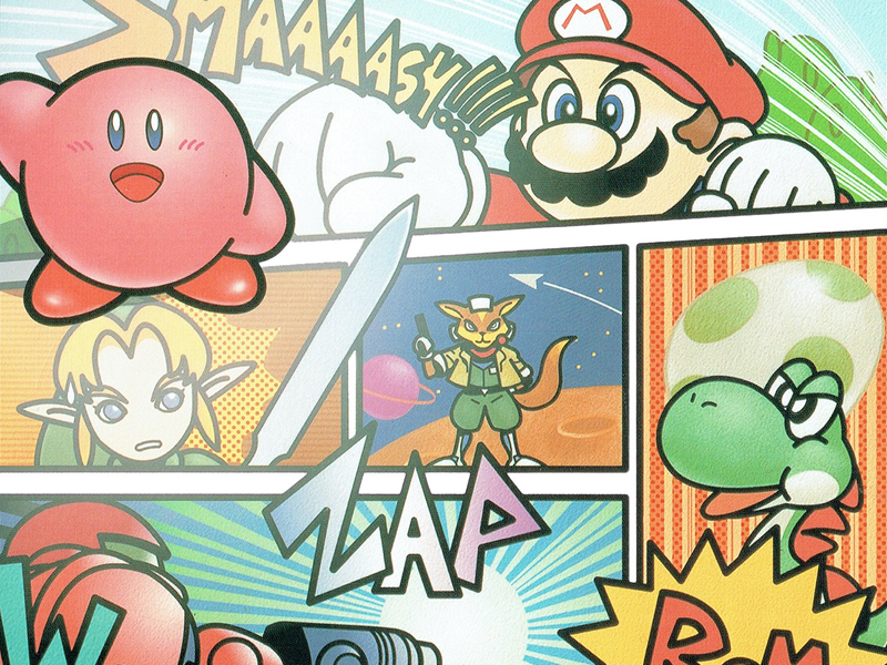 Artwork of different Nintendo characters in Smash Bros N64