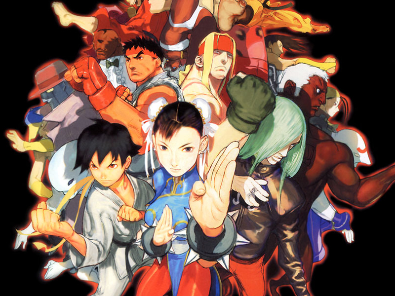 Official artwork from Street Fighter III with various different Street Fighter characters