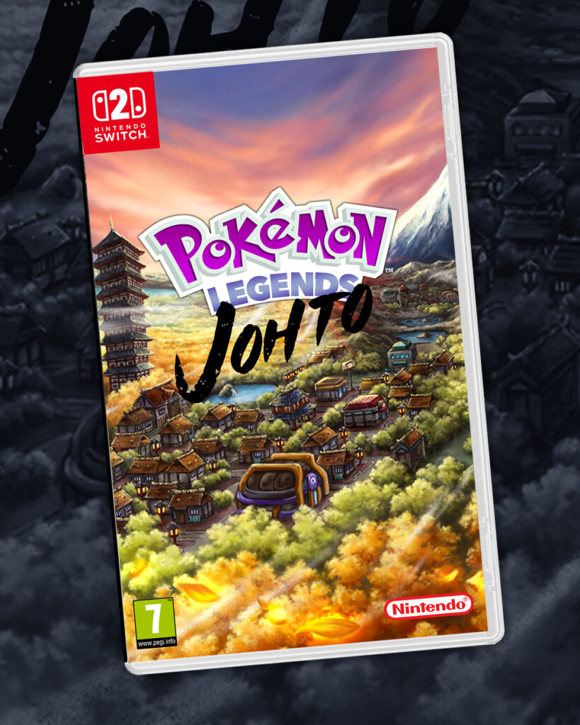 A Pokemon Legends Johto Edition mockup box for Switch 2