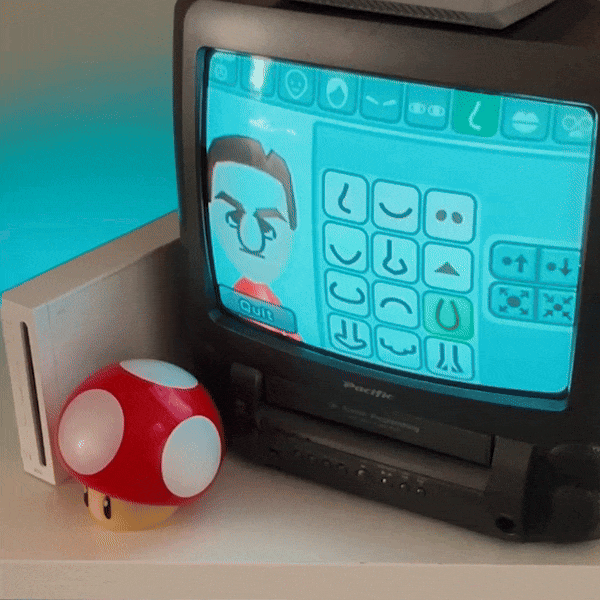 A gif image of the Wii Mii editor on the CRT TV